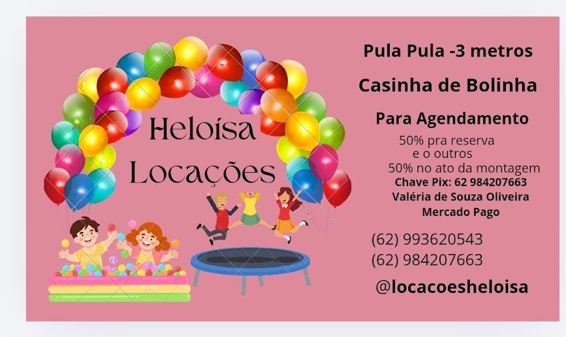 Heloísa Locações | Brinquedos |Casinha de bolinha| Pula Pula| Trindade